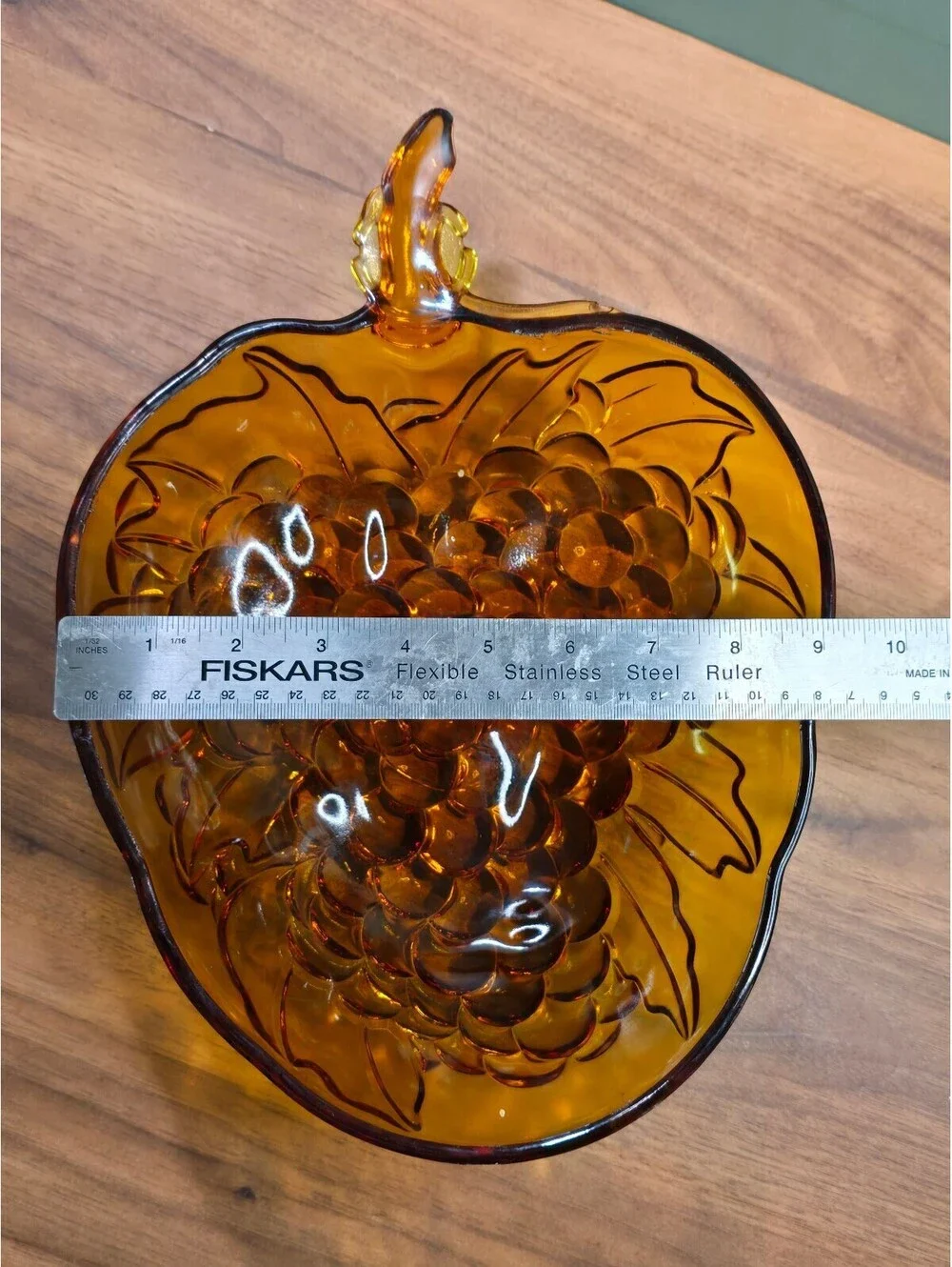 Vintage Amber Glass Grape Leaf Bowl Indiana Colony Candy Dish